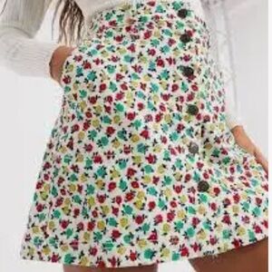 J. Crew Floral Button Down Denim Mini Skirt, Size 14